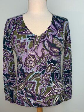 Talbots long sleeve Italian Merino Wool paisley Sweater Petite Large luxury